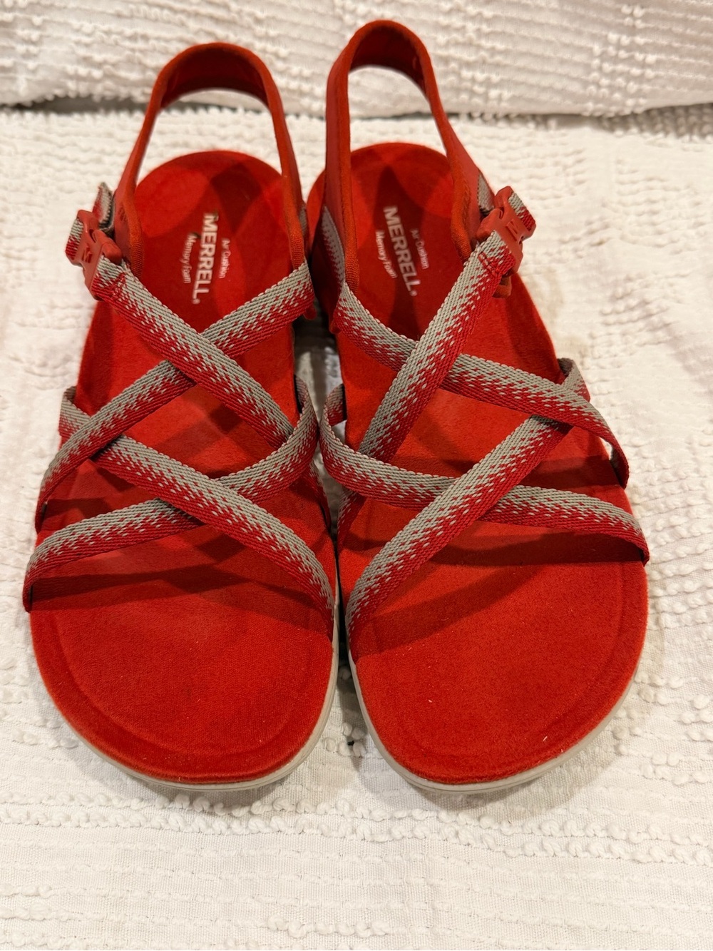 Merrell Red and Gray Women's Cross-Strap Slingback Sandals